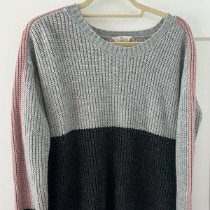 Pink Rose Colorblock Knit Medium Gray and Pink Sweater